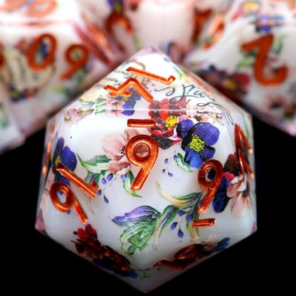 XENOLUX Resin DND Dice Set for Dungeons and Dragons, Polyhedral RPG Dice with Floral Stickers, Tabletop Board Games Accessories (L2) - color: L2