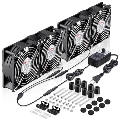 Wathai 120mm x 4 Dual Ball Computer Fan 110v - 240v with Variable Speed Control,for,Garage Attic Window Exhaust,GPU Mining Rig,Server Rack,AV Cabinets,Home Theater Cooling - style: 120mm x 4