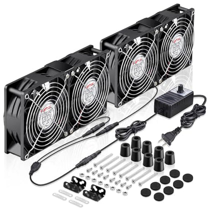 Wathai 120mm x 4 Dual Ball Computer Fan 110v - 240v with Variable Speed Control,for,Garage Attic Window Exhaust,GPU Mining Rig,Server Rack,AV Cabinets,Home Theater Cooling - style: 120mm x 4