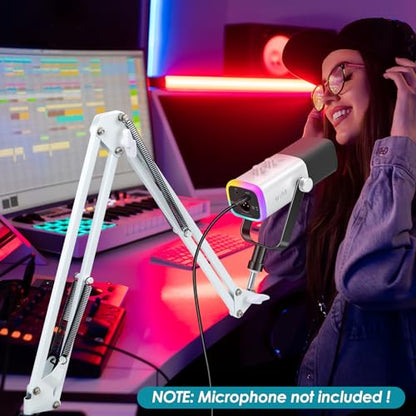 White Boom Arm for Fifine AM8 - White Mic Arm Compatible with Fifine AM8 Microphone, Professional Adjustable Scissor White Microphone Boom Arm Stand by YOUSHARES - color: Fifine AM8 Stand