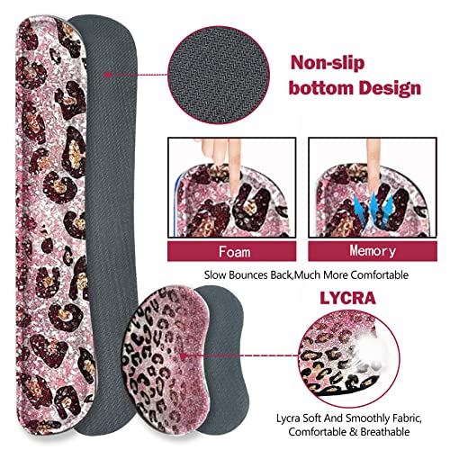 ARTSO Extended Gaming Mouse Pad Set, Keyboard Wrist Rest Support Pad + Wrist Cushion + XXL Large Mouse Pad + Coaster, Stitched Edge, Non-Slip, Memory Foam Desk Mat, Pink Leopard Print - color: Pink Leopard Print