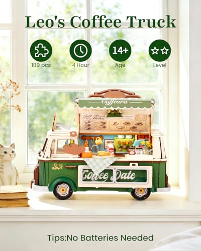 Rowood 3D Puzzles for Adults,DIY Craft Kits for Women,Wooden Model Kits to Build,Home Decor Collection,Birthday Leo's Coffee Truck