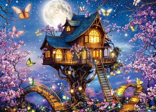 HUADADA 1000 Piece Puzzles for Adults - Elf Tree House - Jigsaw Puzzles for Adults 1000 Piece Fairy Tale House Educational Games Colorful Puzzles for Home Decoration - color: Elf Tree House