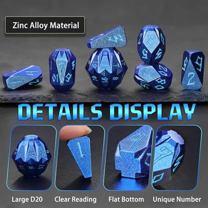 FONVGOGO Metal DND Dice Set for Dungeons and Dragon Gift RPG Collection DM | Unique Cool Stonehenge Design,Polyhedral D and D Dice for DND Lovers Tabletop Role Playing Games TTRPG, Blue - color: S Blue Blue