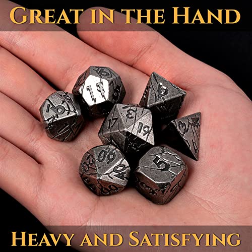 Metal Dice for DND - Ancient Cracked Pharaoh Ruins – Iron | Beautiful 7pc Polyhedral Dice Set, Smooth Rolling, Role Playing Games (RPG), Compatible with D&D, for Dungeons and Dragons - color: Ancient Iron