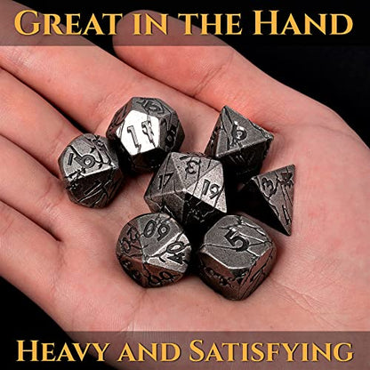 Metal Dice for DND - Ancient Cracked Pharaoh Ruins – Iron | Beautiful 7pc Polyhedral Dice Set, Smooth Rolling, Role Playing Games (RPG), Compatible with D&D, for Dungeons and Dragons - color: Ancient Iron