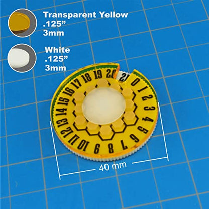 LITKO Life Counter Dial 0-21 | Compatible with MTG & D&D | Yellow | Single 40mm round | Transparent, laser-engraved Honeycomb pattern | Tracks HP, health & resources | No assembly, ready to use - color: Transparent Yellow