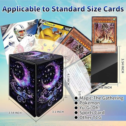 Purple Moon Card Deck Box, MTG Commander Deck Box Card Deck Case for Trading Cards, 100+ Sleeved Cards with PU Leather Magnetic Card Storage Box for TCG CCG Magic Cards - color: Card Deck Box-597