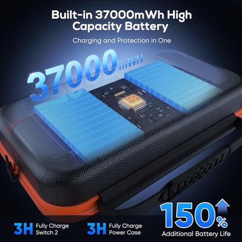 FASTSNAIL Charging Case for Nintendo Switch 2, Built in 37000mWh Battery, PD 18W Fast Charging Power Case, High Capacity Storage Carrying Cases with 9 Game Card Slots, Hard Protective Bag for Switch 2 - size: 3.9 inch