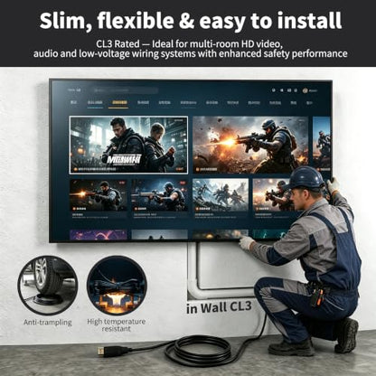 10k 8K Fiber Optic in-wall CL3 Rated HDMI Cable Long 30FT 48Gbps Certified High speed HDMI 2.1 Cord 8K@60Hz 4K@120Hz 10K@30Hz,HDCP 2.2/2.3 eARC HDR10 Dolby Compatible with PC TV Monitor Laptop PS4/PS5 - size: 30FT