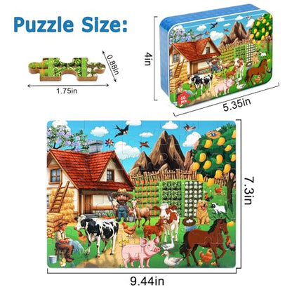 LELEMON Puzzles for Kids Ages 4-6,60 Piece Puzzles for Kids in a Metal Box | Farm Educational Jigsaw Puzzles Kids Puzzles,Childrens Puzzle Games Puzzle Toys for Girls and Boys - color: Farm