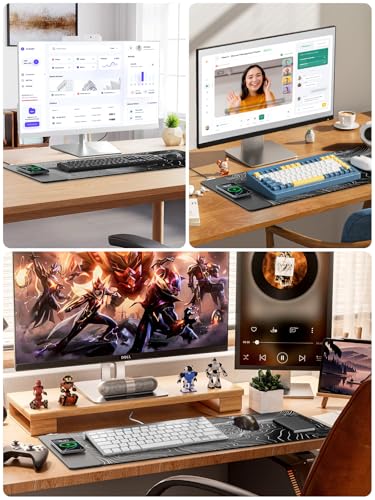 Wireless Charging Mouse Pad, 31.5"x15.8" Large Desk Mat, Smooth Glide | Waterproof Mousepad, Stitched Edge, Non-Slip Rubber Base, Desk Pad Computer Keyboard Mat, No Adapter - color: Black-31.5"x15.8"-Contour