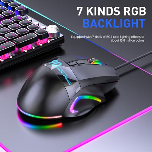 GOWENIC RGB Gaming Mouse, 9 Programmable Buttons 12000 DPI Ergonomic Design, with 7 Lighting Effects and 20 Onboard Macro Profiles, for PC Gaming