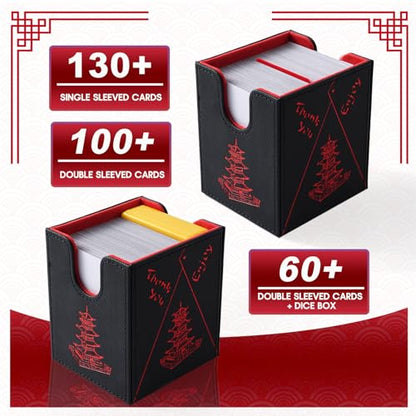 Chinese Takeout MTG Commander Deck Box, Fits TCG Cards (Black&Red) | Holds 130 Single/100 Double-Sleeved Cards, Fit MTG/PTCG/OPTCG Cards, Strong Magnet, PU Leather, With 2 Dividers - color: Black & Red