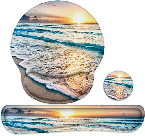 Lateefah Ergonomic Mouse Pad with Wrist Rest and Keyboard Wrist Rest Set | Non-Slip Memory Foam Wrist Rest for Computer Keyboard, Easy Typing, Pain Relief, Mousepad Wrist Support for Home Office Game - color: Waves