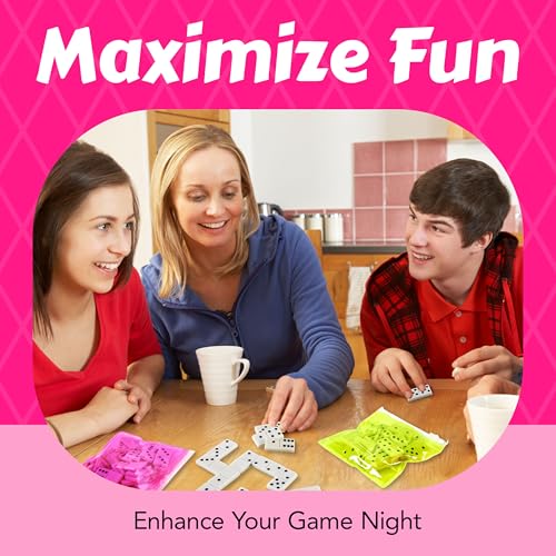 Playbees Domino Game Set Pack of 12 Each Bag includes 28 Pieces of Dominoes Set Comes with Colorful Bags Neon Pink Yellow Green and Orange - Awesome Party Favor, Educational Toys Adults & Teens