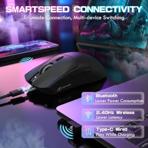 ATTACK SHARK X1 Ultralight Tri Mode Wireless 40000 DPI Gaming Mouse-Black | Magnetic RGB Charging Dock,PixArt PAW3395 Pro Sensor,BT/2.4Ghz/Wired,1K Polling,Optical Micro Switch,Driver for PC Mac Gamer - color: Black