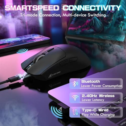ATTACK SHARK X1 Ultralight Tri Mode Wireless 40000 DPI Gaming Mouse-Black | Magnetic RGB Charging Dock,PixArt PAW3395 Pro Sensor,BT/2.4Ghz/Wired,1K Polling,Optical Micro Switch,Driver for PC Mac Gamer - color: Black