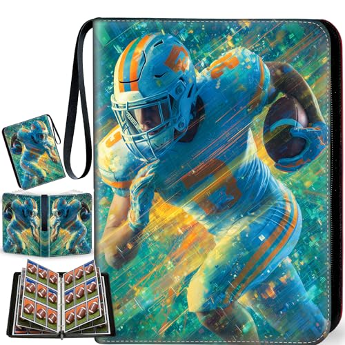 9-Pocket Zipper Football Card Binder, 900-Card Capacity with 50 Removable Sleeves, Portable Travel Storage Display Case, Gift for Kids Teens Adult Sports Card Collectors, Fits All Sports Trading Cards - color: Ganlanqiu-RW03-900 cards