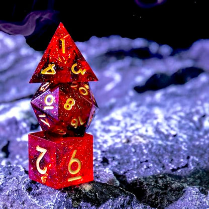 DND Dice Set Handmade 7 Accessories Sharp Edge Dice for Dungeons and Dragons TTRPG Games, Multi-Sided RPG Polyhedral Resin Sharp Edge Dice Roleplaying Games (Black Red) - color: Black Red