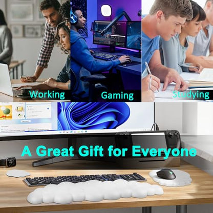 Cloud Keyboard and Mouse Wrist Rest Pad for Computer Arm Pain Relief- Ergonomic Wrist Support Mousepad with Non-Slip PU Base for Office, Gaming, and Home Use Anti-Fatigue(White) - color: White