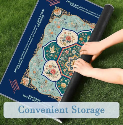 Blue and Green Chinoiserie Floral Mahjong Mat 31.5x31.5 Inch | Islamic Majolica Floral Bird Non-Slip Noise Reduction Mah Jong Table Mat Cover Gifts for Mahjong Lovers Dominoes - color: Chinese-style Flowers