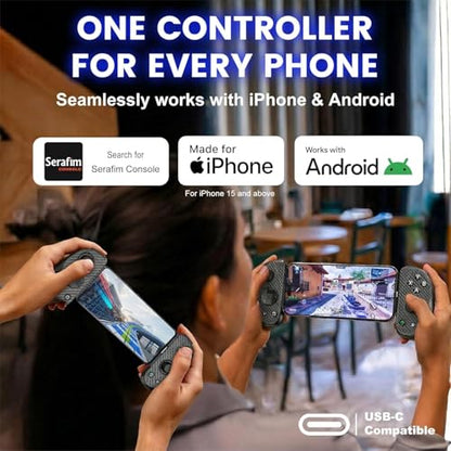Serafim S3 Mobile Gaming Controller for iPhone 15/16/17 & Android - Hall Effect Joystick USB-C Gamepad, MFi Certified, Passthrough Charging, Fits Phone Cases up to 3mm, Low Latency for Xbox Game Pass