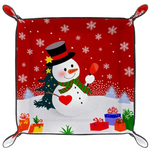 Christmas Snowman Dice Tray Folding Square PU Leather Dice Rolling Tray | Portable Dice Trays for Dice Games Like RPG, DND and Other Table Games, Folded 4.5x4.5x1.2inch - color: Christmas Snowman Snowflake