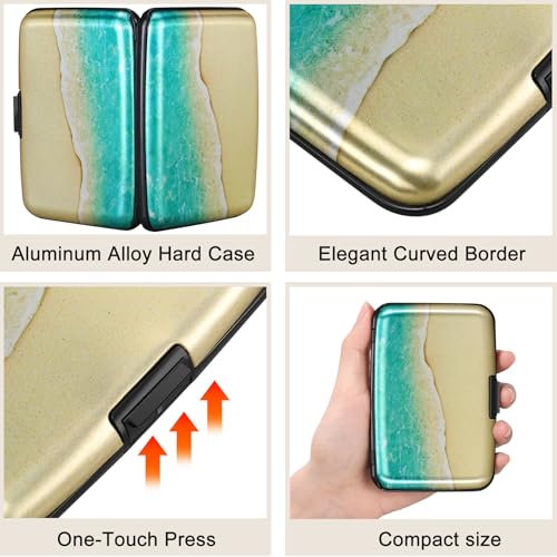 Mini RFID Aluminum Wallet Credit Cards Holder Business Card Case Metal ID Case for Men Women（Beach - color: Beach
