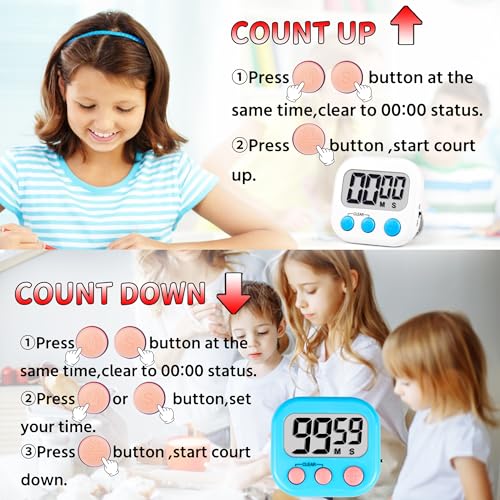Timer for Kids Teachers Supplies Digital Kitchen Timers for Cooking Large Magnetic Classroom Timer 2Pack-White Blue - color: Blue White