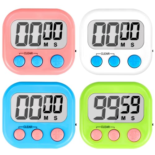 Digital Timer for Kids Teacher Supplies Classroom Timer for Study Learning Management Kitchen Work Exercise-4Pack Pink Blue Green White - color: Pink Blue Green White