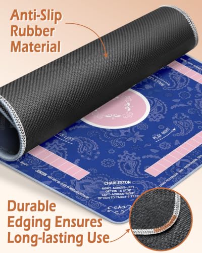 Mahjong Mat Table with Rules Mah Jong Mat Neoprene Travel Chinoiserie Floral Majong Learning Mat Instructions Mahjong Gifts Women Unique Non-Slip Rubber Pad, 31.5" x 31.5", Blue Pink - color: Blue Pink, size: 31.5" x 31.5"