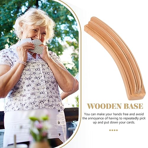 Gadpiparty Wooden Playing Card Holder Tray Curved Double Row Wooden Card Stand for Seniors and Adults 13.97 Inch Base Pallet Rack for Games