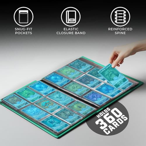 CardGuard Trading Card Binder Pro-Folio – 9 Pocket Binder - Side-Loading Album, Durable & Acid-Free Storage for Pokémon, YuGiOh, MTG, TCG, Game & Sports Cards, Dark Green - color: Dark Green