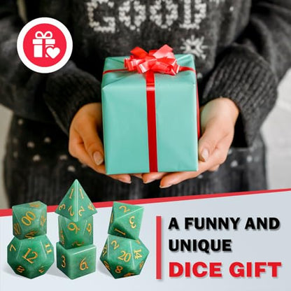 LUCKY-M Aventurine Gemstone DND Dice Set, 7 PCS Dungeons and Dragons Dice with Case for RPG MTG, Stone Dice Set D&D D4 D6 D8 D10 D00 D12 D20 - color: Aventurine