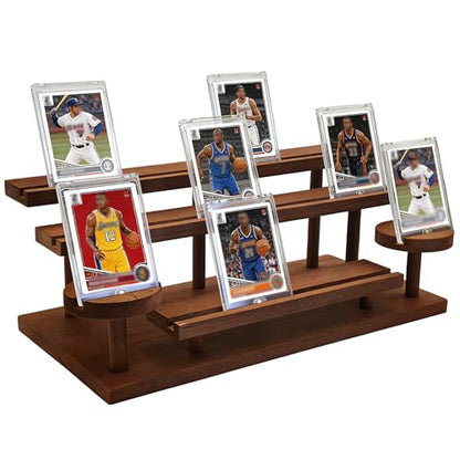 Wooden Trading Card Display Stand Fit 35-100pt Cards Cases, 5-Tier Card Holder for PSA Graded, Sports Cards, Mag Holders, Large Capaticy Wood Stand for Basketball Baseball Magnetic Graded Sleeves Cards Cases