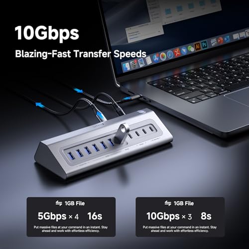 Gitfos Powered USB Hub, 18 in 1 USB C Hub with 4K HDMI, 10Gbps, PD 100W | USB C 45W Charge, SD/TF, Audio, Smart Button,65W Adapter,Aluminum USB Hub for Laptop,Mac,Mac Mini, iMac, iPhone 17/16, iPad - size: 18 IN 1