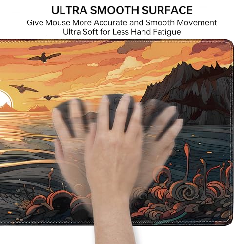 Japanese Sea Waves Large Gaming Mouse Pad,Anime Mouse Pad Gaming Mouse Mat Desk Pad,31.5 x 11.8in Desk Mat Mouse Pads for Desk,Extended Keyboard Pad XL Mousepad with Non-Slip Base and Stitched Edge - color: Japanese Sunset Waves