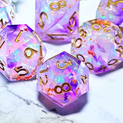 Dungeons and Dragons dice Set DND, polyhedral D&D Resin dice Set, Suitable for Role-Playing dice Game RPG Pathfinder DND dice Set - color: Colorful Purple Gold Lettering