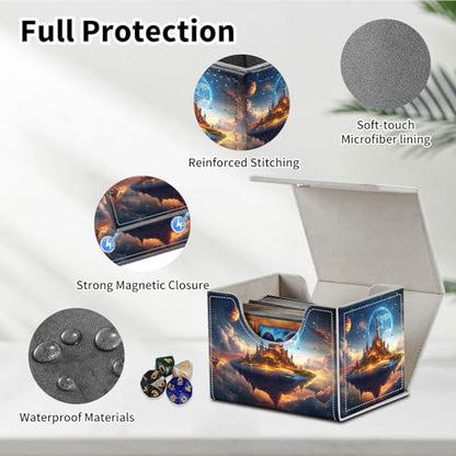 Stylish MTG Deck Box for 110+ Cards, Magnetic Commander Deck Case with Bonus Game Card Pouch, Durable Storage for TCG and Sleeved Magic Cards, Fantasy Space - color: Fantasy Space
