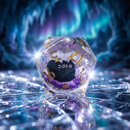 Liquid Core Dice,Cat DND Dice Set with Box,7Pcs Resin Dungeons Dragons D and D Dice, Sharp Edge Role Playing Game Dice D20 D12 D10 D8 D6 D4. (Purple) - color: Purple
