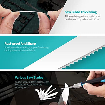 Mini Hand Saw Model Tools Kit for DIY Razor 14 PCS Model Craft Hand Blades | mini saw for crafts,hobby saw for miniatures,Modeling Knife Hacksaw Tool for Handcrafted, DIY models and other fine cutting - size: 1pcs sawholder & 14pcs blades