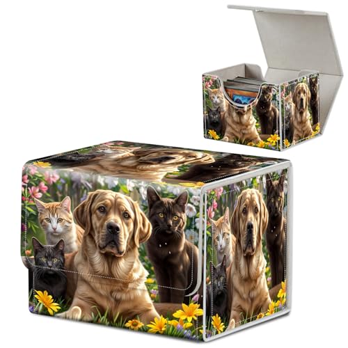 Card Deck Box for MTG, Microfiber Lining and Waterproof PU Leather Large Size Card Box, Fit 100+ Single Sleeved Cards, Strong Magnet Collectible Card Storage Box Fit TCG Fit MTG, Cute Cats Dogs - color: Cute Cats Dogs