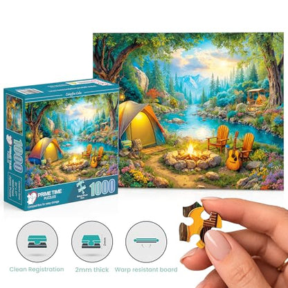 1000 Piece Jigsaw Puzzle for Adults - Tent Camping by the River - Challenging Puzzle Perfect for Game Nights - 1000 Piece for Adults. 20x27 inches - Hiking and camping in the mountains - Campfire Calm - color: Campfire Calm