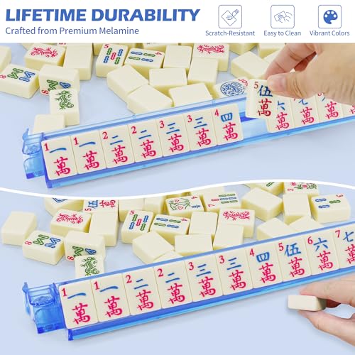 Jolitac American Mahjong Game Set, 166 Premium Tiles, Mahjong Tile Set with Sturdy Carrying Bag, Include Chips & Dice – Portable Travel Complete Mahjong Set for Adults & Beginners - color: Blue