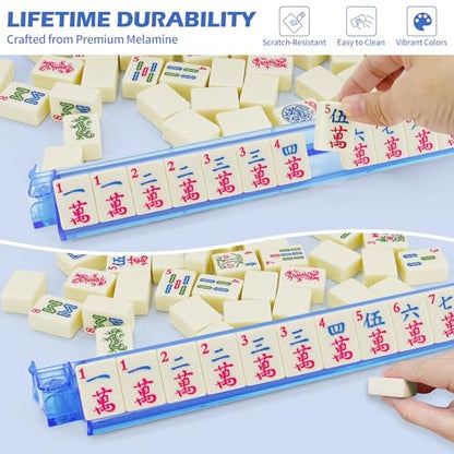 Jolitac American Mahjong Game Set, 166 Premium Tiles, Mahjong Tile Set with Sturdy Carrying Bag, Include Chips & Dice – Portable Travel Complete Mahjong Set for Adults & Beginners - color: Blue