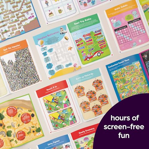 2026 Puzzle Fun Activity Book Gift Set for Kids 6 and Up, 4 Fun Books with Brain Teasers, Mazes, Word Games and More, Travel Activity and Puzzle Game Books for Kids