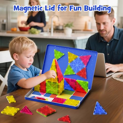 Large Magnetic Tiles for Kids: Durable Jumbo Blocks with Welded Case | 7.5cm tiles for toddlers ages 3-8. Ultrasonic welded safe magnets. Compatible with major brands. STEM Montessori learning toy - size: Large 32 Pcs