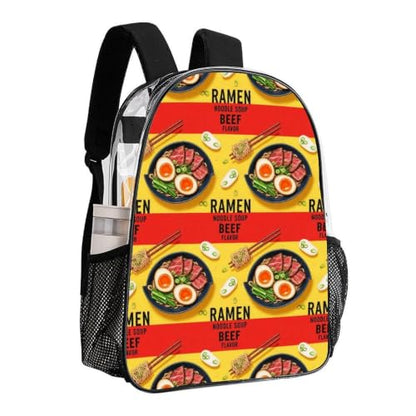 Water Resistant Clear PVC Daypack Beach Sports Work College | Heavy Duty, Funny Food Japanese Ramen Noodle Soup Beef Flavor, See Through Daypack - color: Pattern (321)
