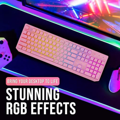 KLIM Chroma Pink Wireless Keyboard – RGB Backlit, Rechargeable Battery, Wireless Keyboard with Water-Resistant Durable Design, Compatible with PC, Mac, PS4, PS5 - color: Pink